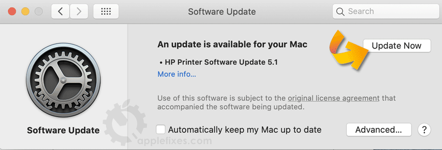 Image of HP Printer update pop-up